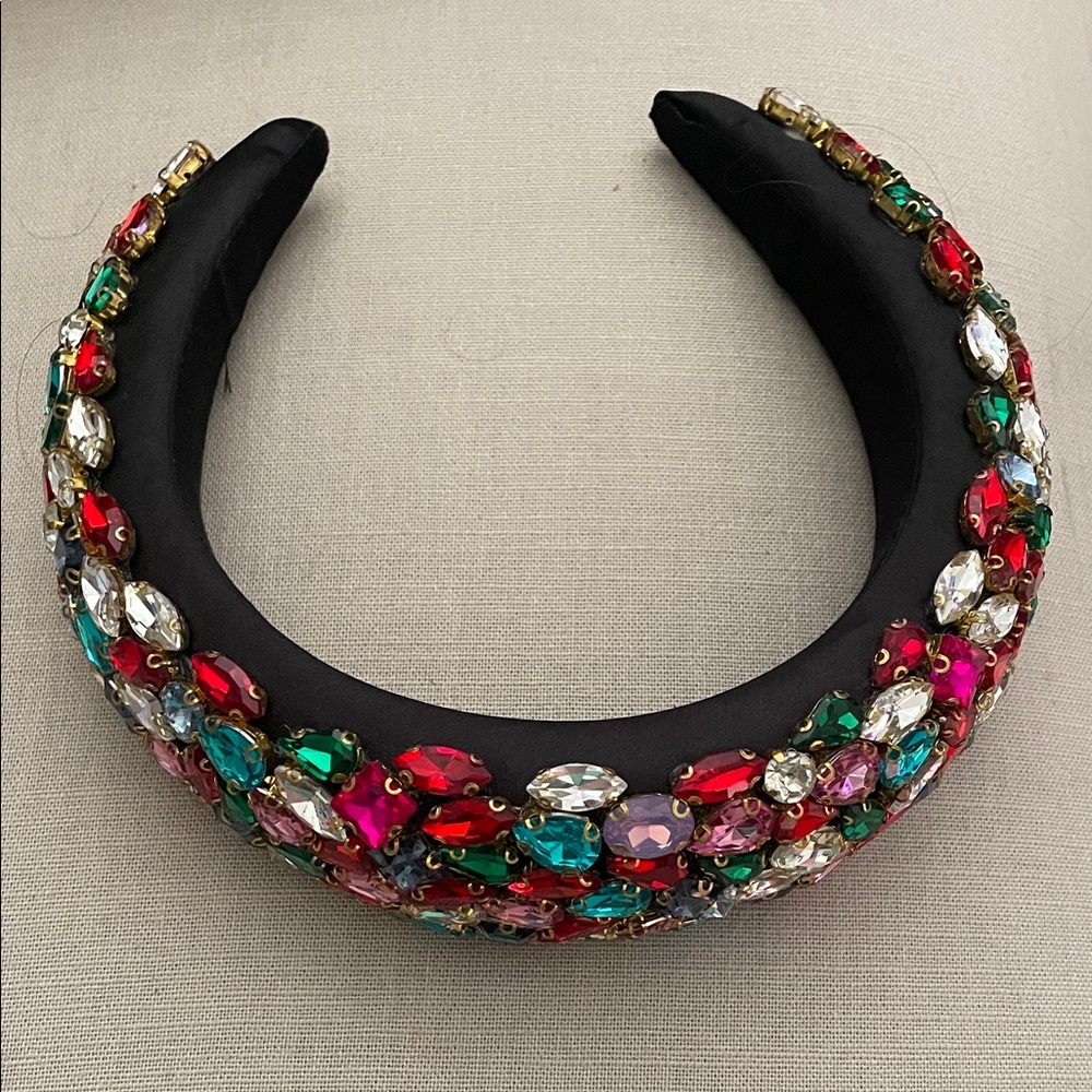 Embellished Black Headband with Multicolor Gems